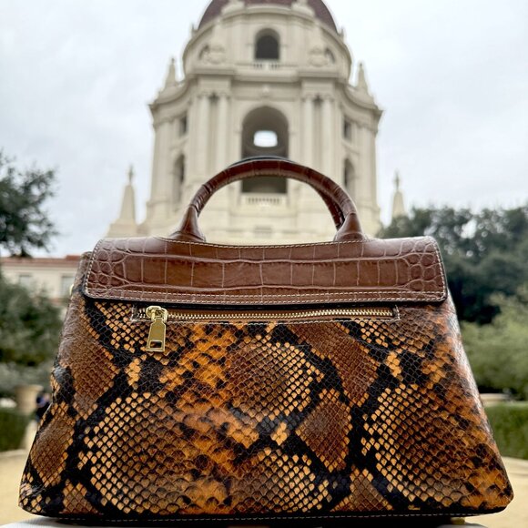 Bianca Brown Embossed Snake Top Handle Bag - Picture 5 of 8
